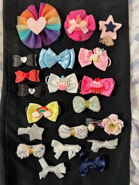 Assorted Girls' Hair Bows and Clips -Rainbow & Pink Accents Bundle #5 (20 pcs)